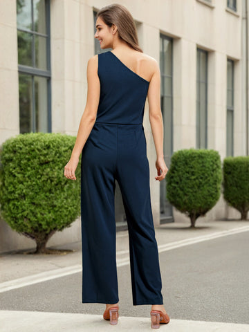 Women's Fitted One Shoulder Flare Jumpsuit