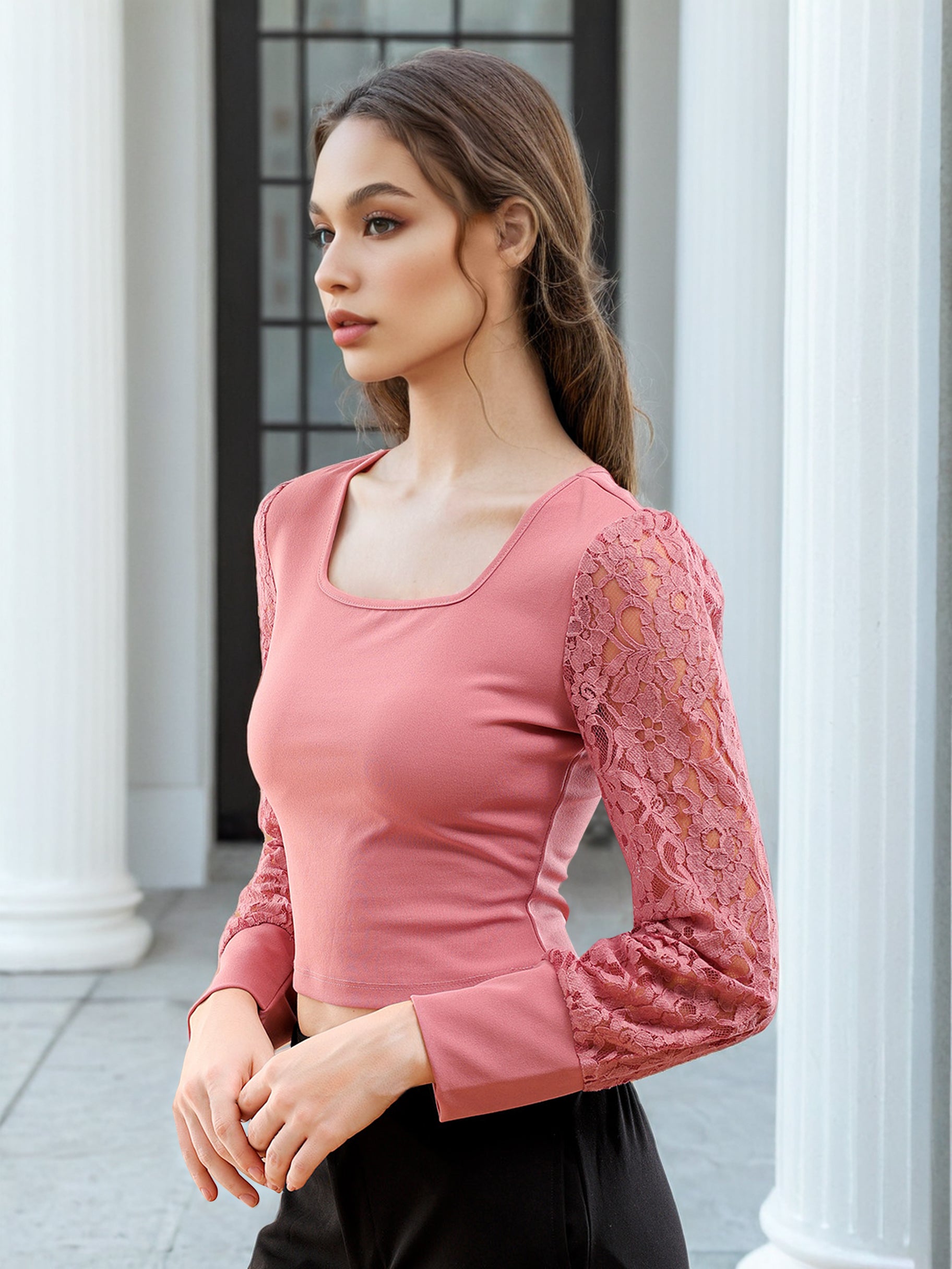 Women's Bishop Lace Sleeve Fitted Top