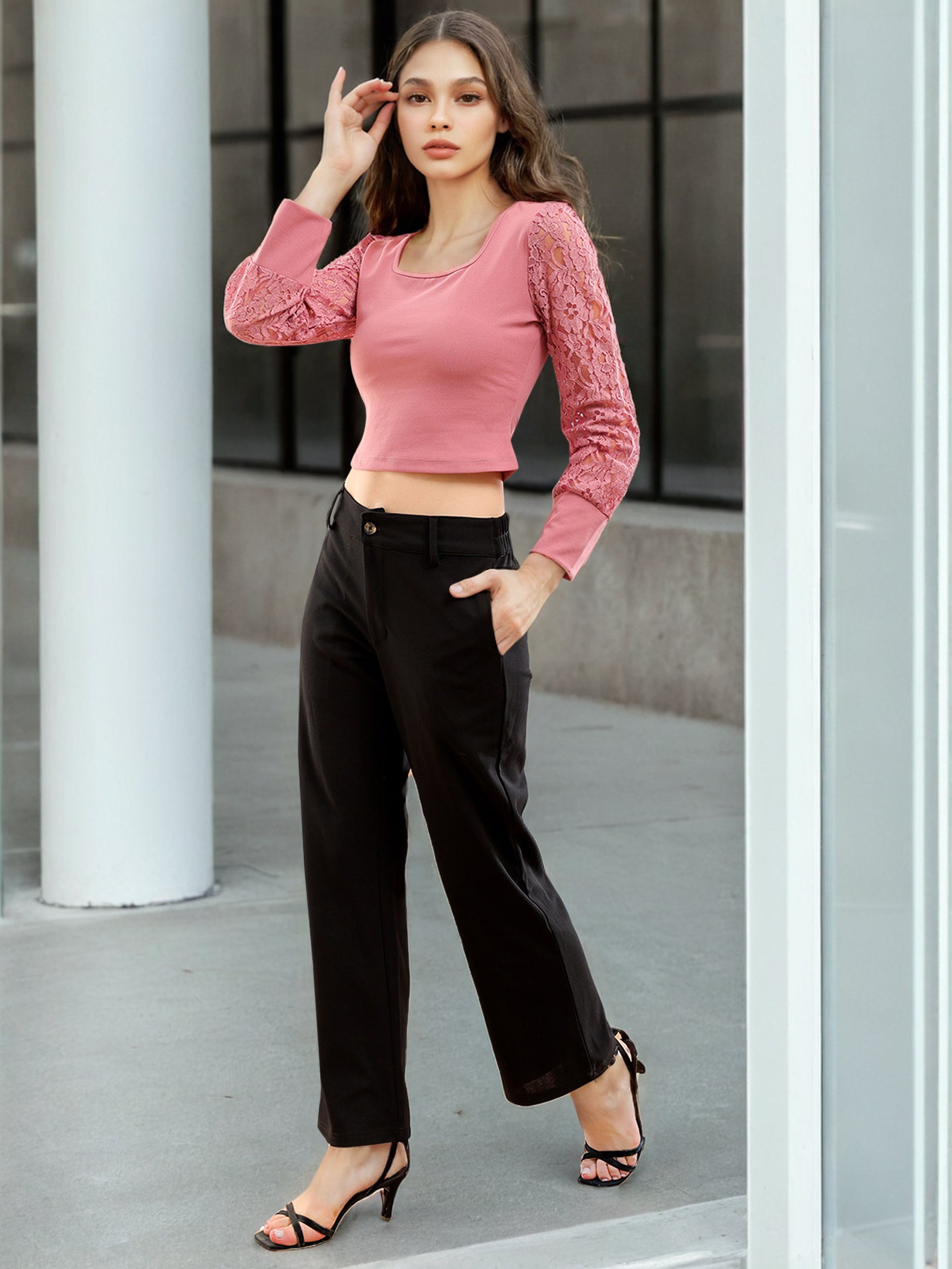 Women's Bishop Lace Sleeve Fitted Top