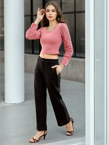 Women's Bishop Lace Sleeve Fitted Top