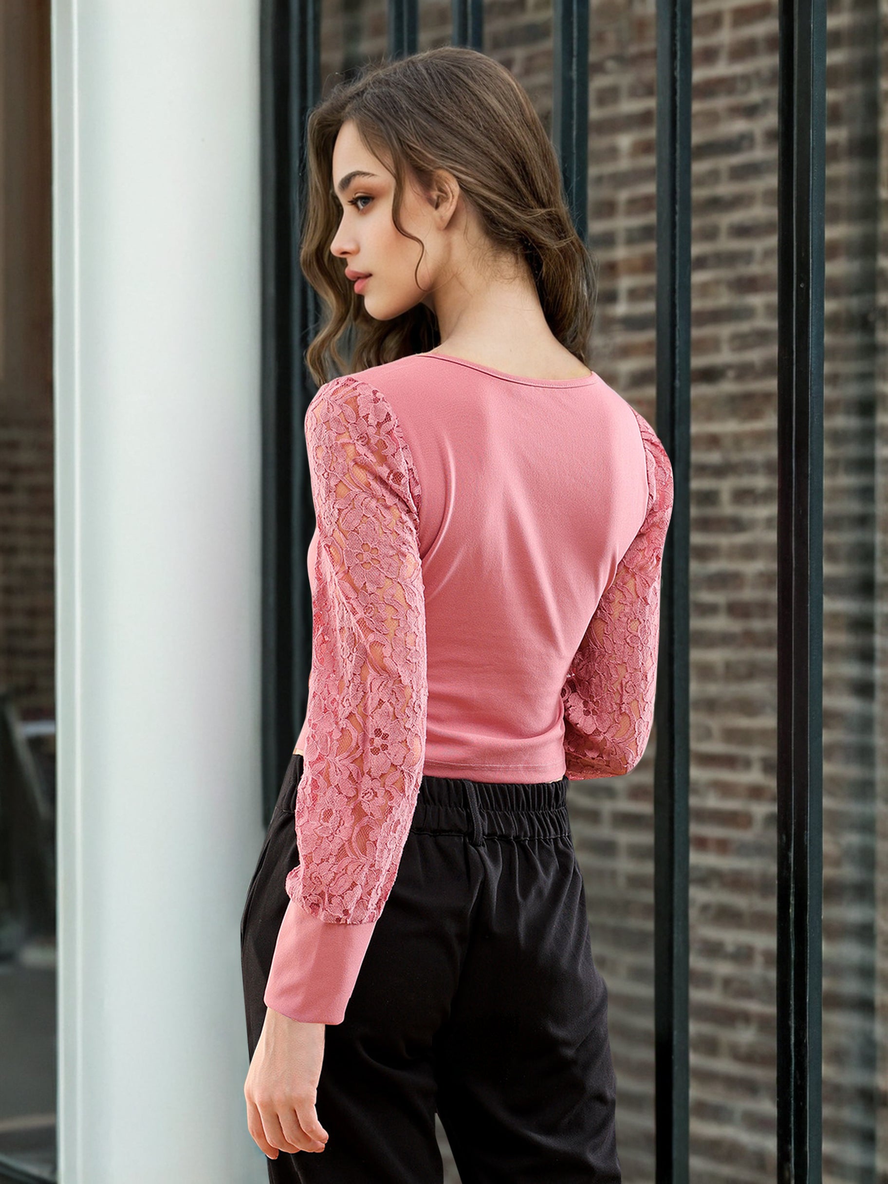 Women's Bishop Lace Sleeve Fitted Top