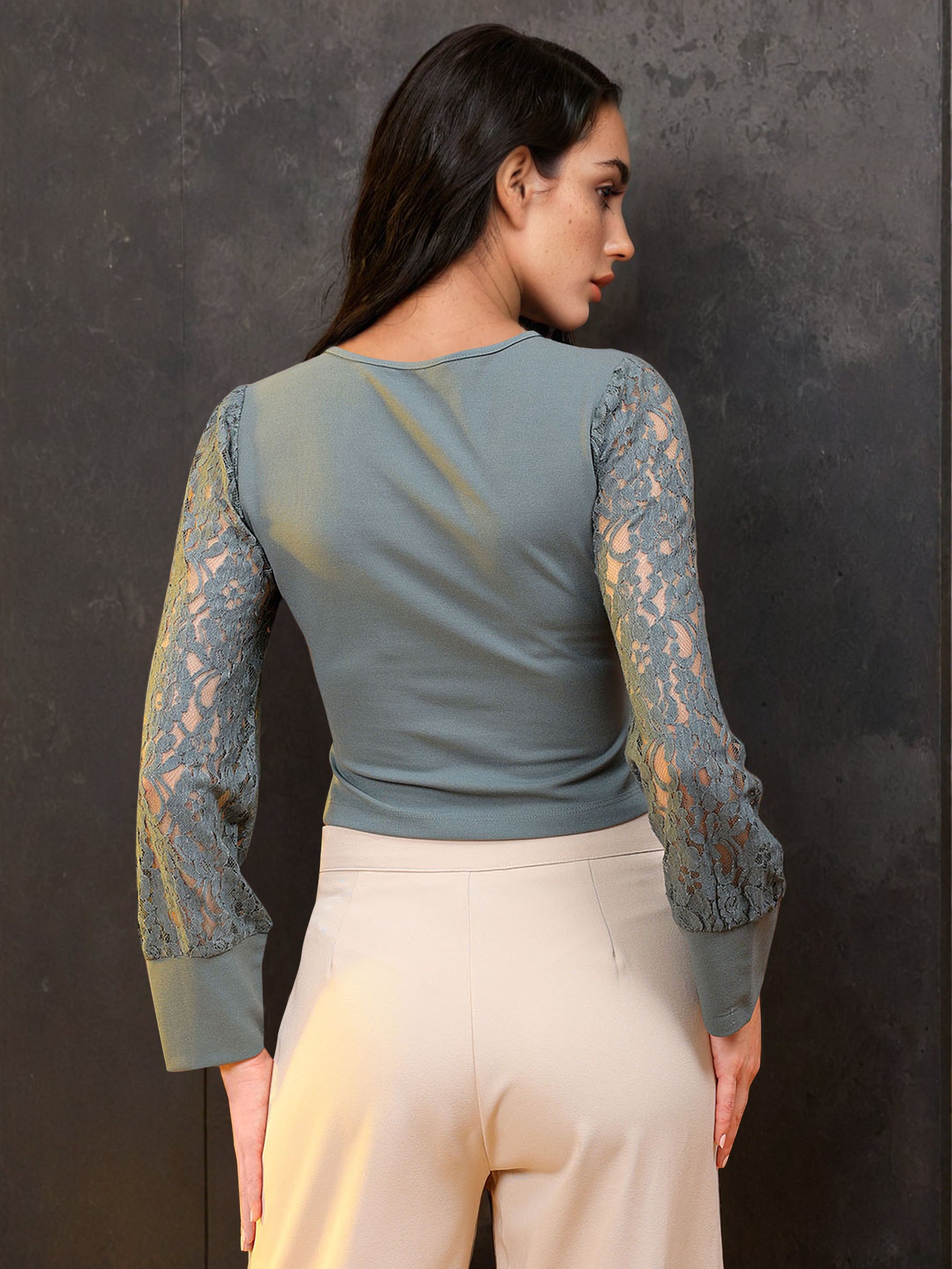 Women's Bishop Lace Sleeve Fitted Top