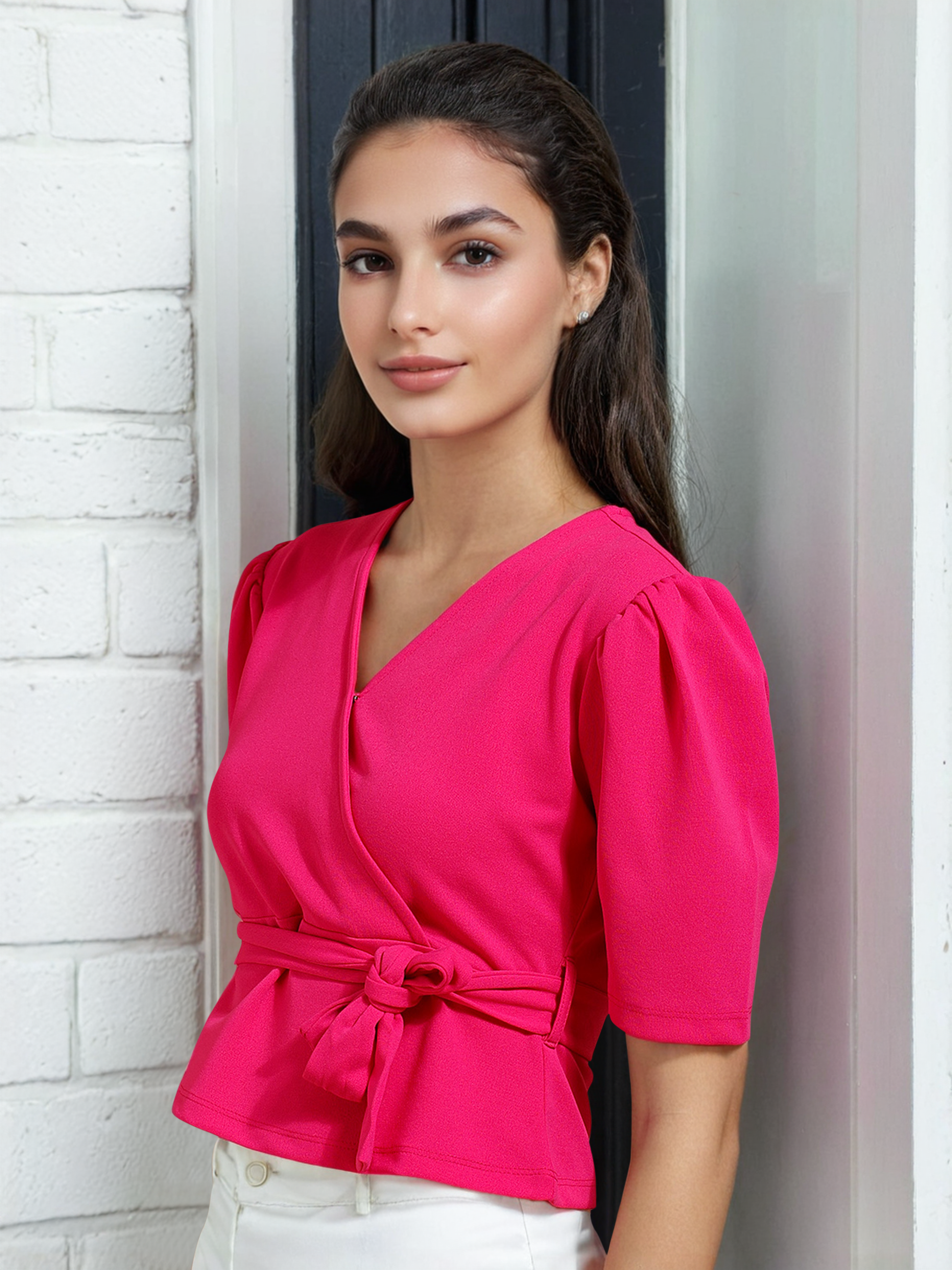 Women's Puff Sleeves Wrap Top