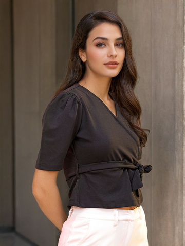 Women's Puff Sleeves Wrap Top