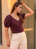 Women's V Neck Top With Puff Sleeves