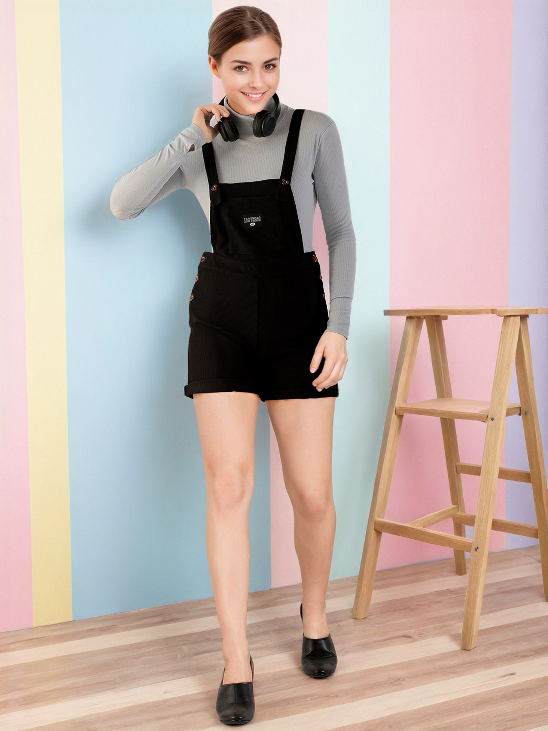 Women's Side Button Corduroy Dungaree Short