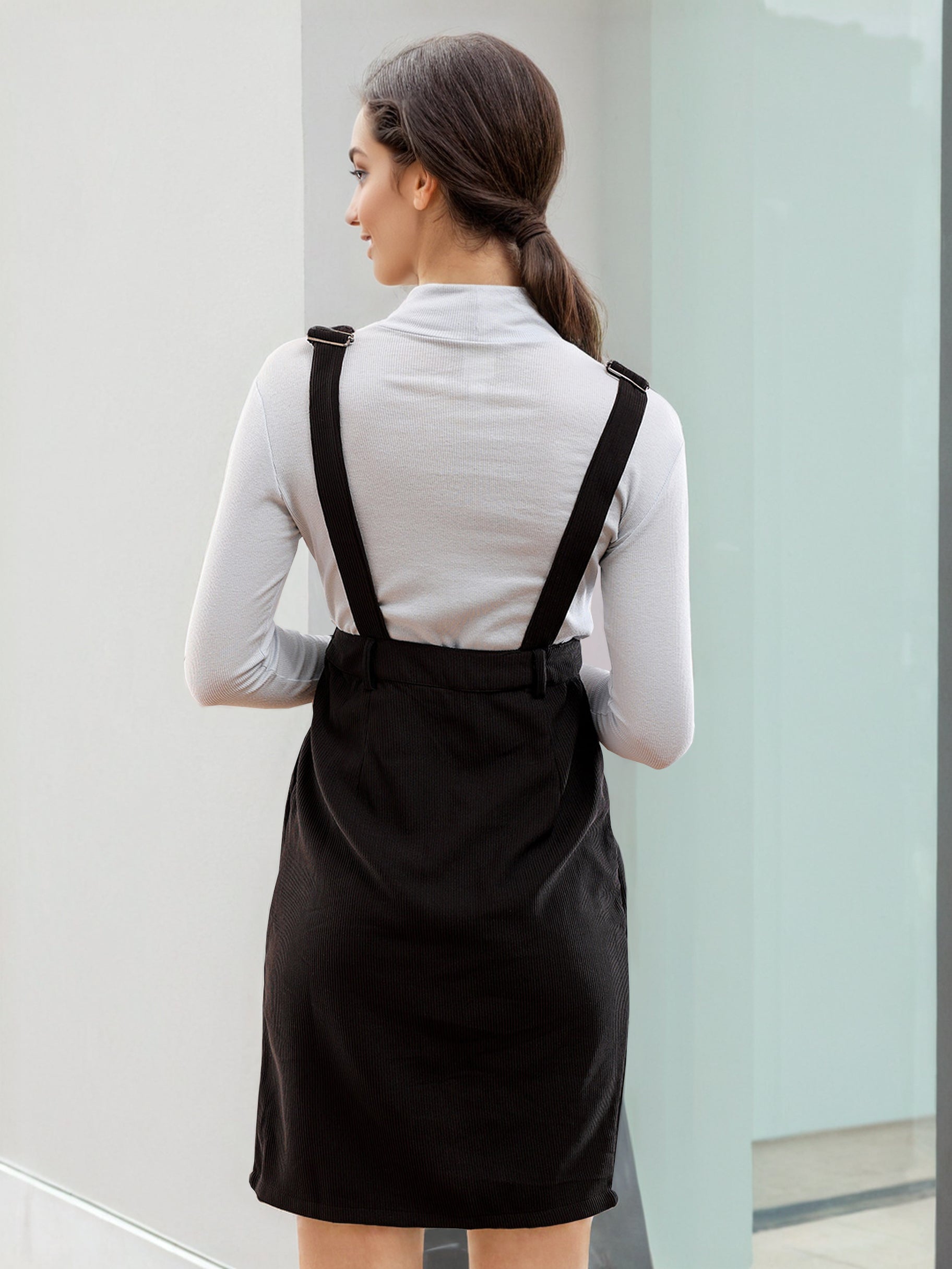 Women's Corduroy Knee Length Dungaree Skirt