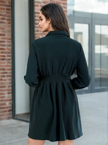 Women's Corduroy Elasticated V-Neck Dress