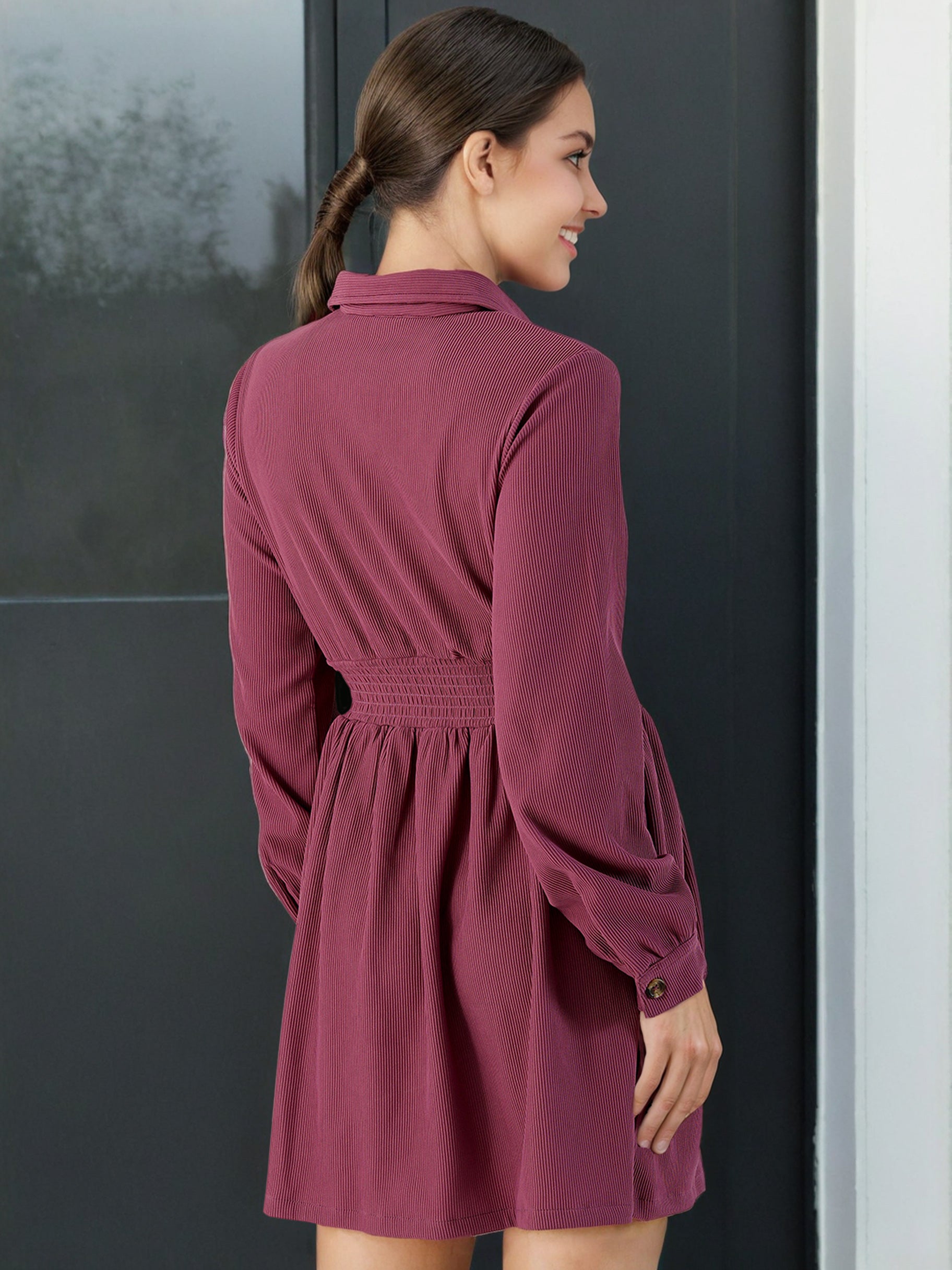 Women's Corduroy Elasticated V-Neck Dress