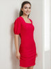 Women's Fitted Corduroy Puff Sleeve Dress