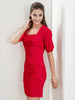 Women's Fitted Corduroy Puff Sleeve Dress