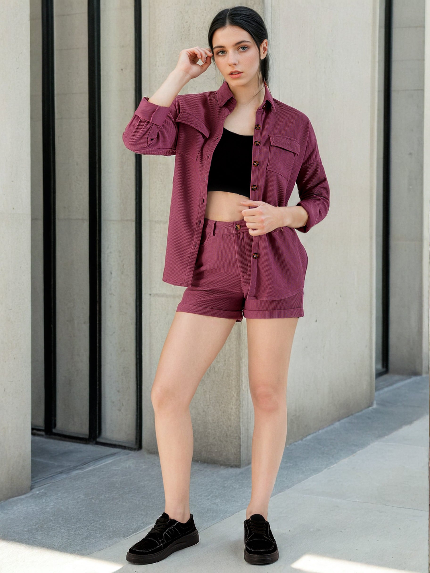 Women's Corduroy Cargo Pocket Oversized Shirt