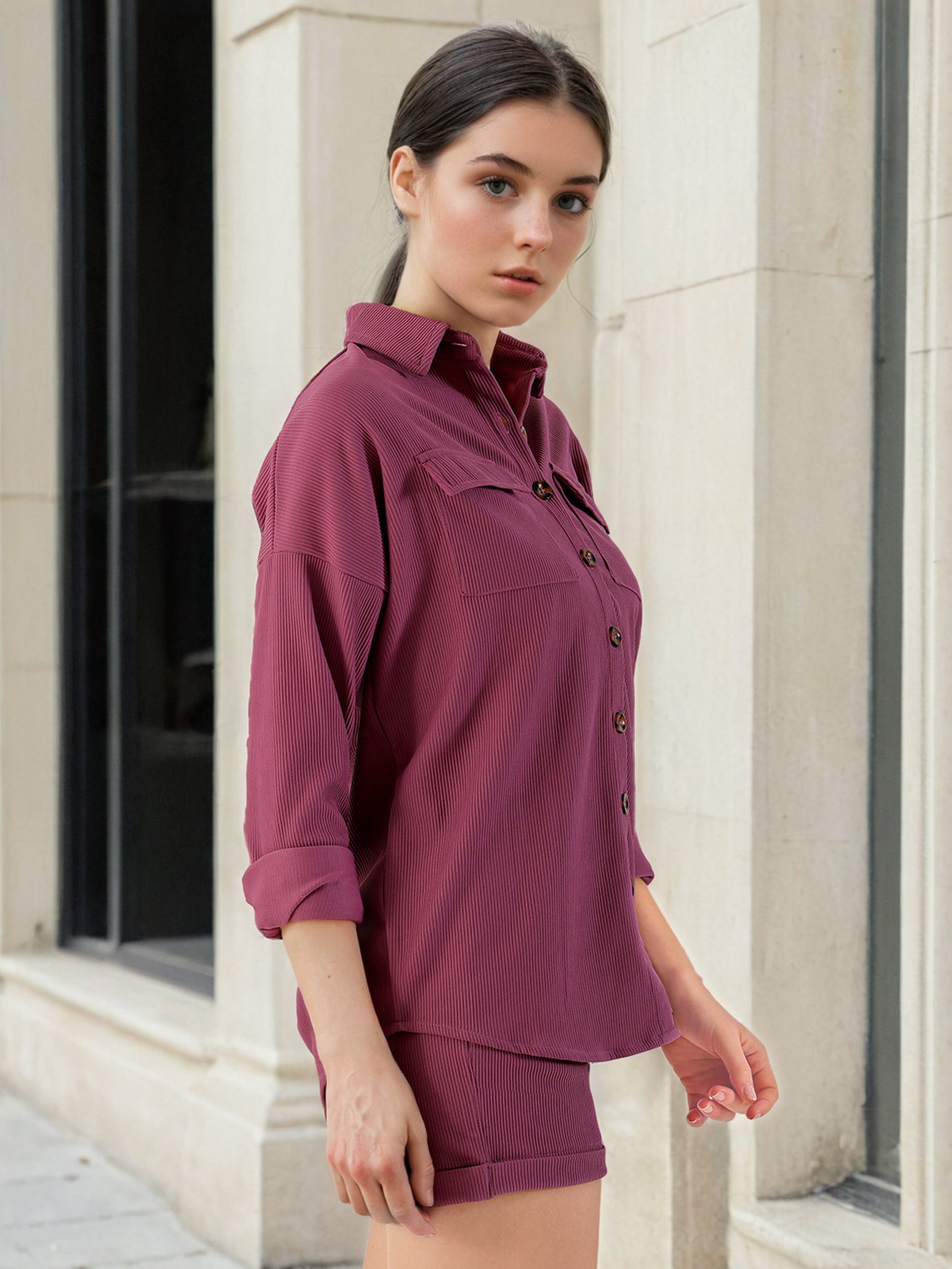 Women's Corduroy Cargo Pocket Oversized Shirt
