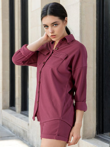 Women's Corduroy Cargo Pocket Oversized Shirt