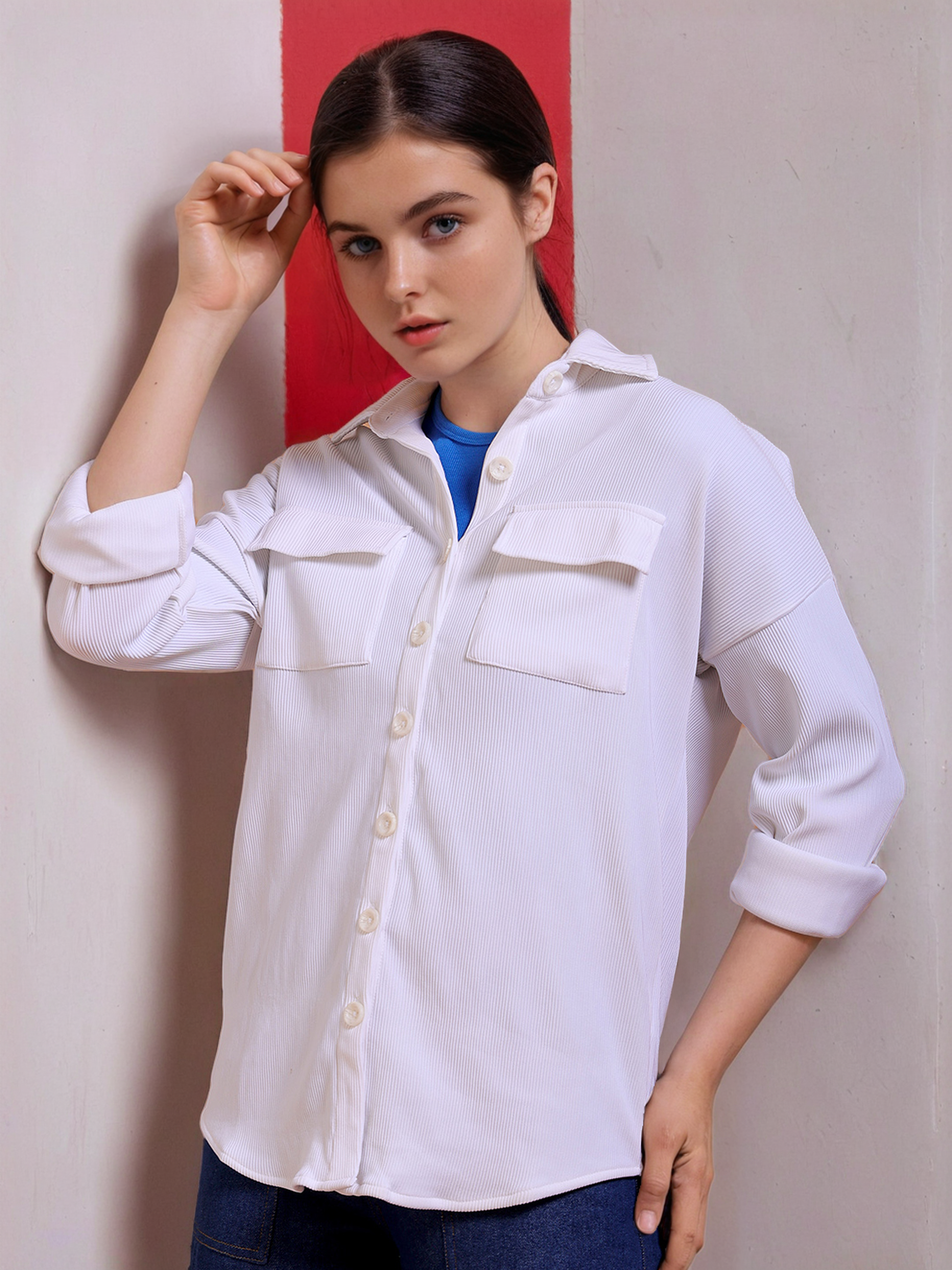 Women's Corduroy Cargo Pocket Oversized Shirt