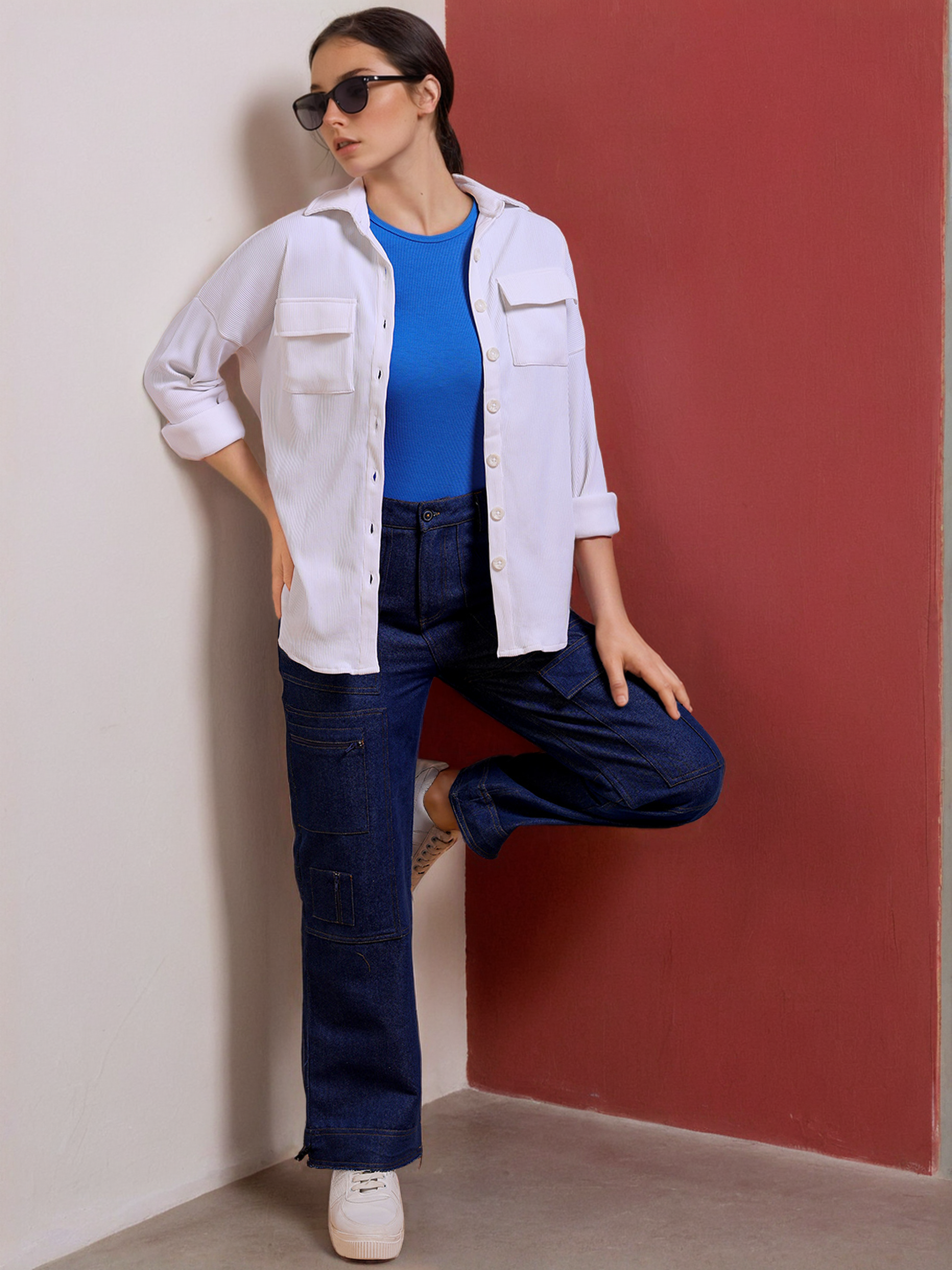 Women's Corduroy Cargo Pocket Oversized Shirt