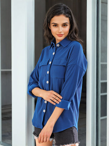 Women's Corduroy Cargo Pocket Oversized Shirt