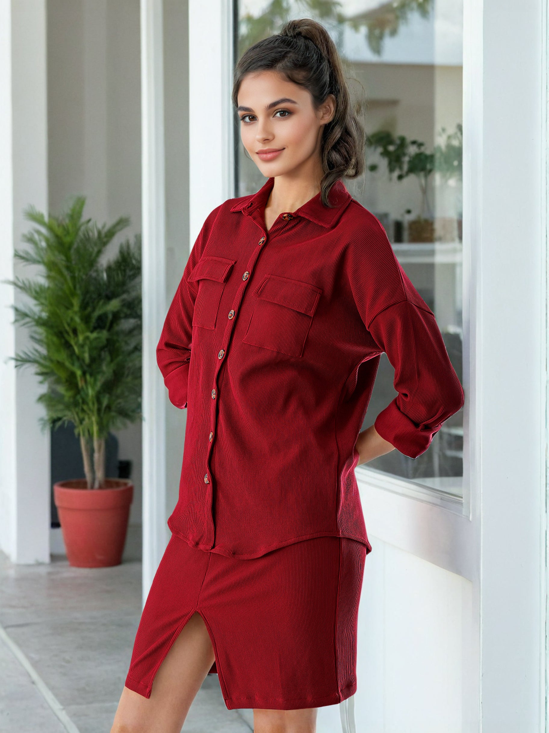 Women's Corduroy Cargo Pocket Oversized Shirt