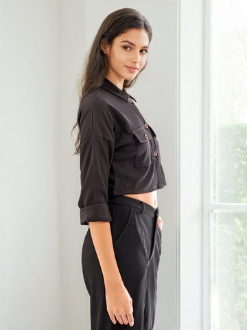 Women's Patch Pocket Corduroy Crop Shirt