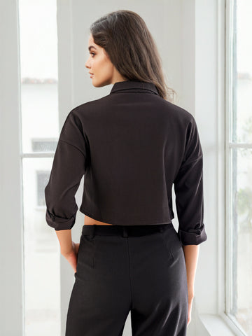 Women's Patch Pocket Corduroy Crop Shirt