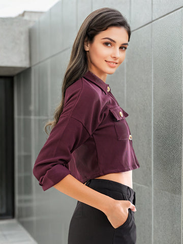 Women's Patch Pocket Corduroy Crop Shirt