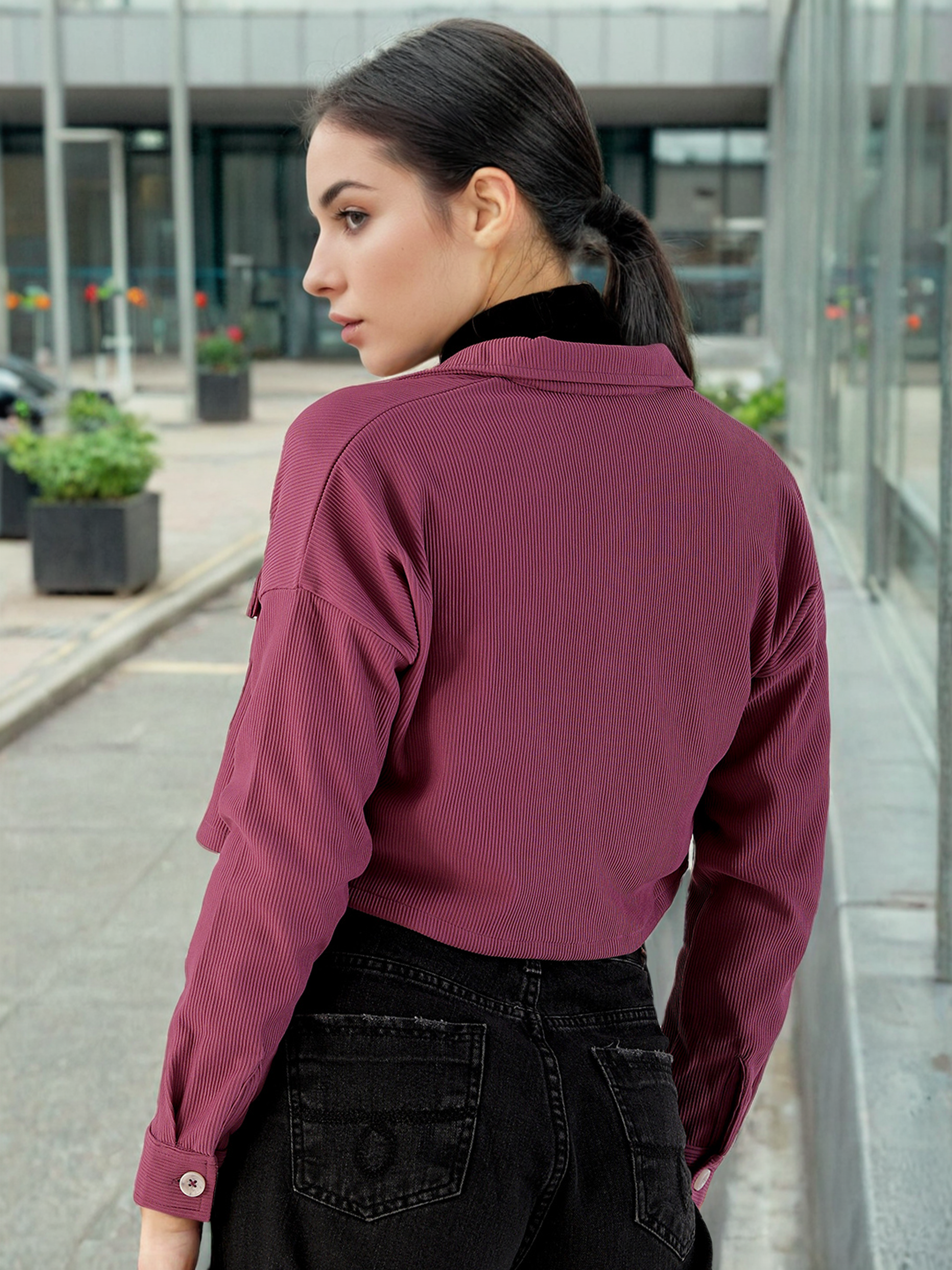 Women's Patch Pocket Corduroy Crop Shirt