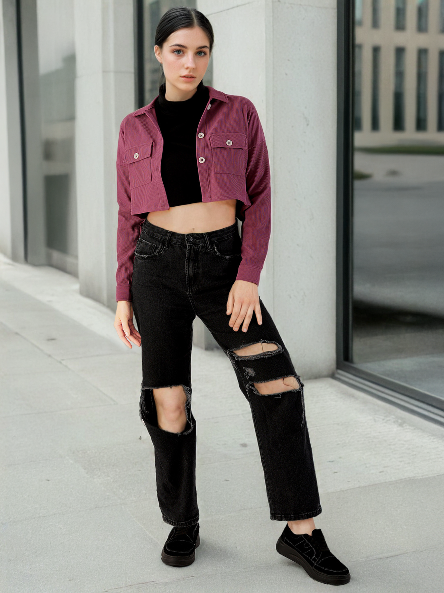 Women's Patch Pocket Corduroy Crop Shirt