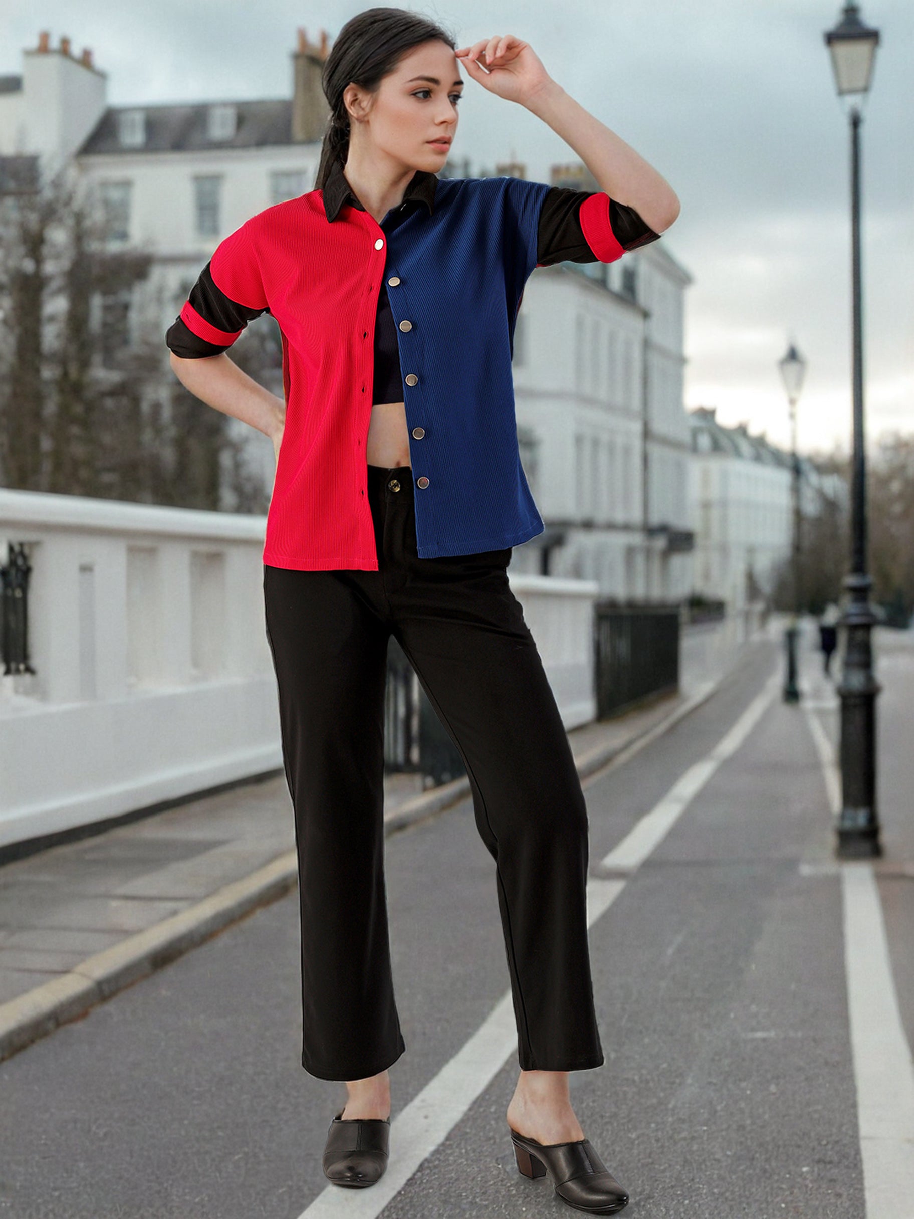 Women's Boxy Corduroy Colorblock Shirt