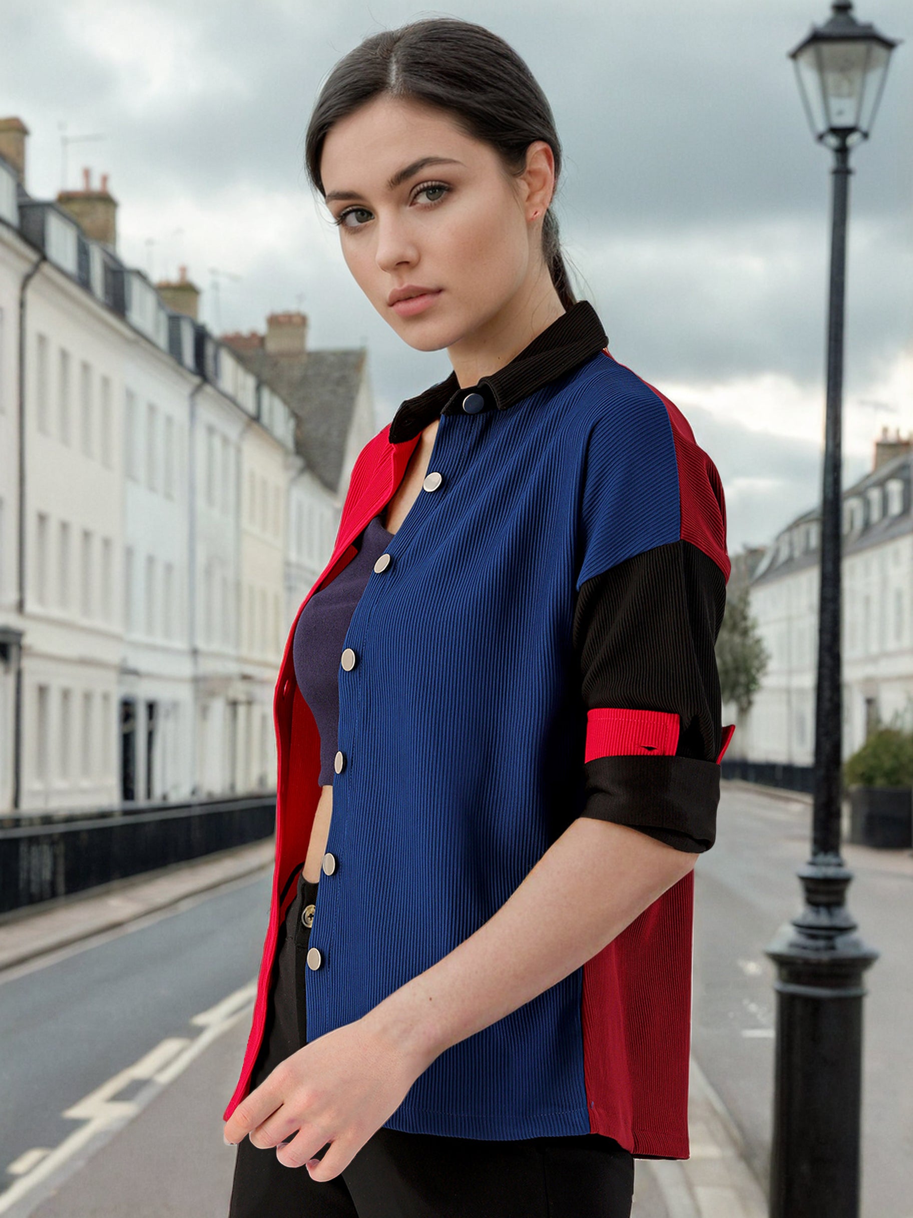 Women's Boxy Corduroy Colorblock Shirt