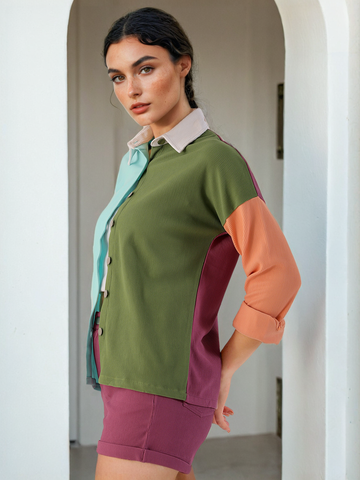 Women's Boxy Corduroy Colorblock Shirt