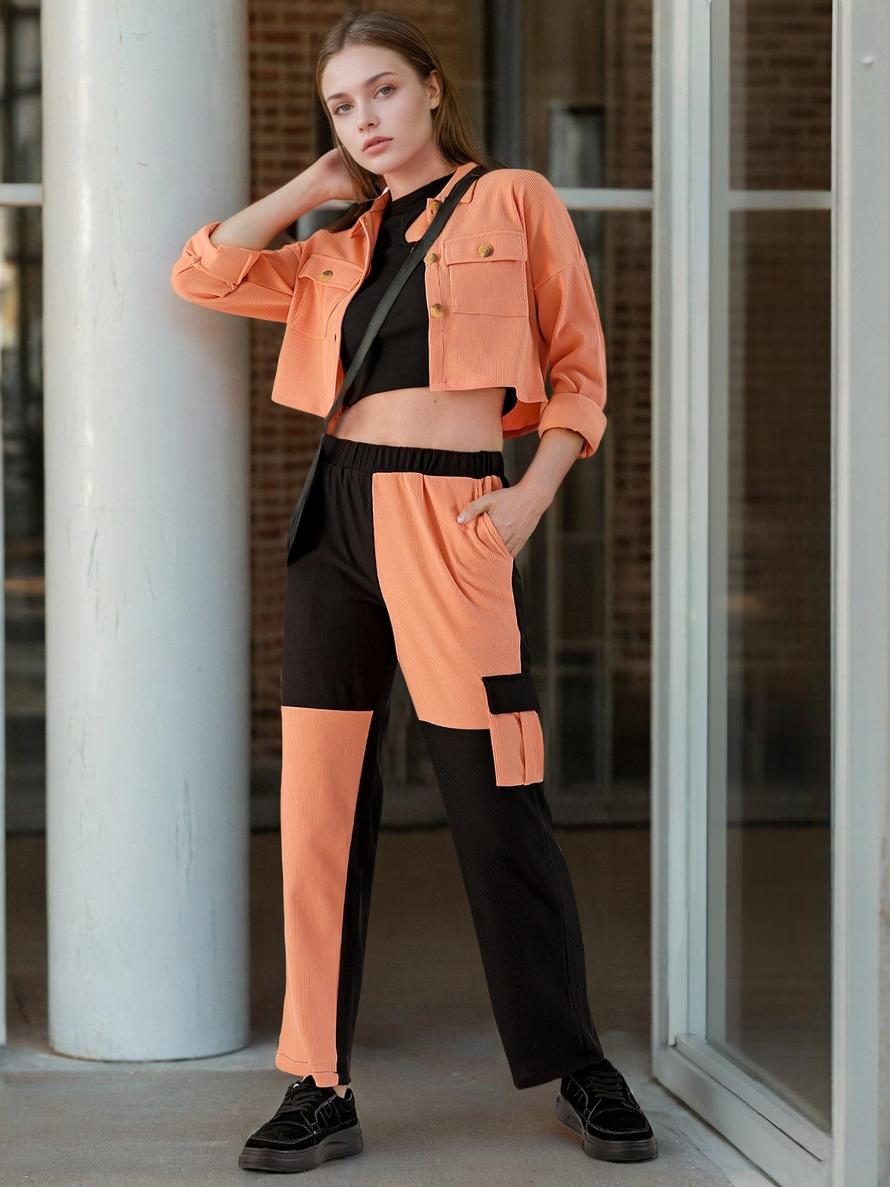 Women's Corduroy Colorblock Cargo Pocket Pant