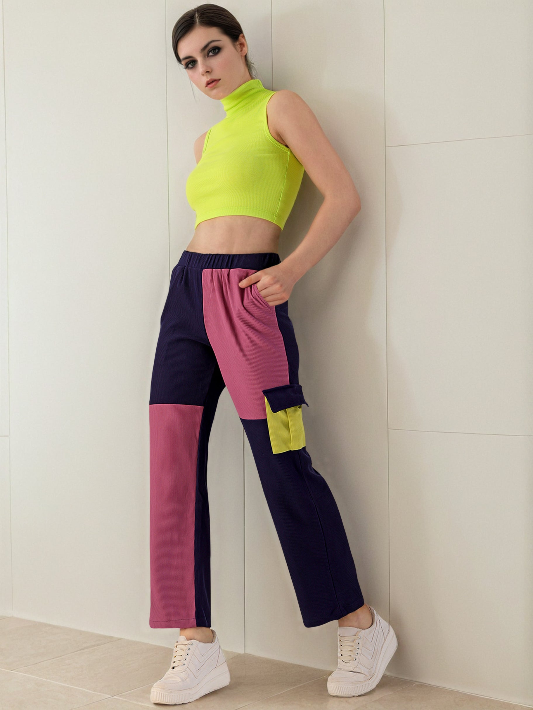 Women's Corduroy Colorblock Cargo Pocket Pant