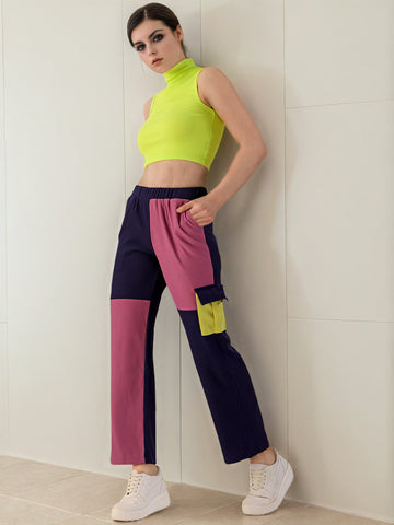 Women's Corduroy Colorblock Cargo Pocket Pant