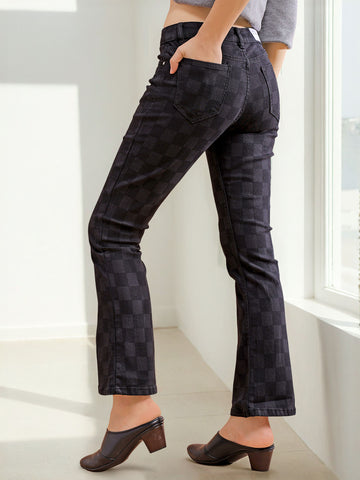 Women's Laser Checked Bootcut Denim Jeans