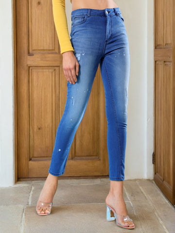 Women's Paint Splash Skinny Fit Denim Jeans
