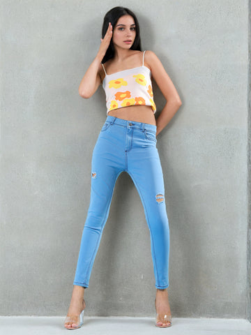 Women's Distressed Skinny Fit Denim Jeans