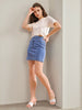 Women's Solid Black Short Denim Skirt