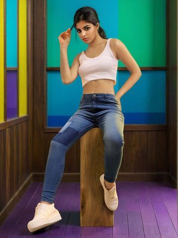 Women's Color Block Slim Fit Denim Jeans