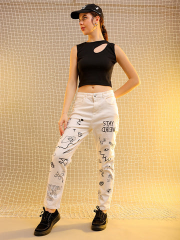 Women's Printed Straight Fit Jeans
