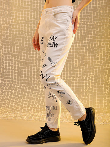 Women's Printed Straight Fit Jeans