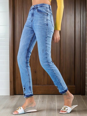 Women's Mid Wash Straight Fit Denim Jeans