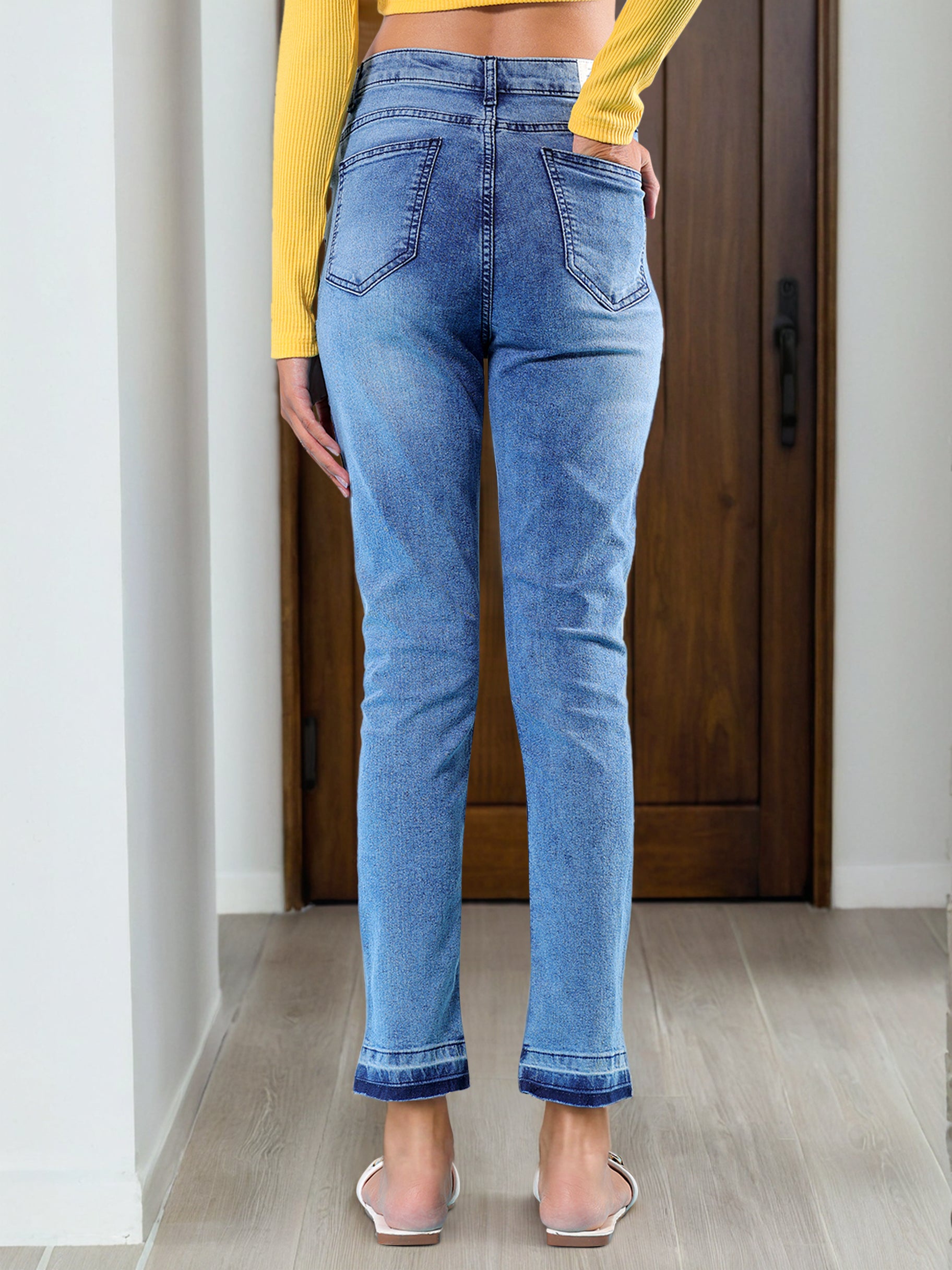 Women's Mid Wash Straight Fit Denim Jeans