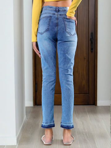 Women's Mid Wash Straight Fit Denim Jeans