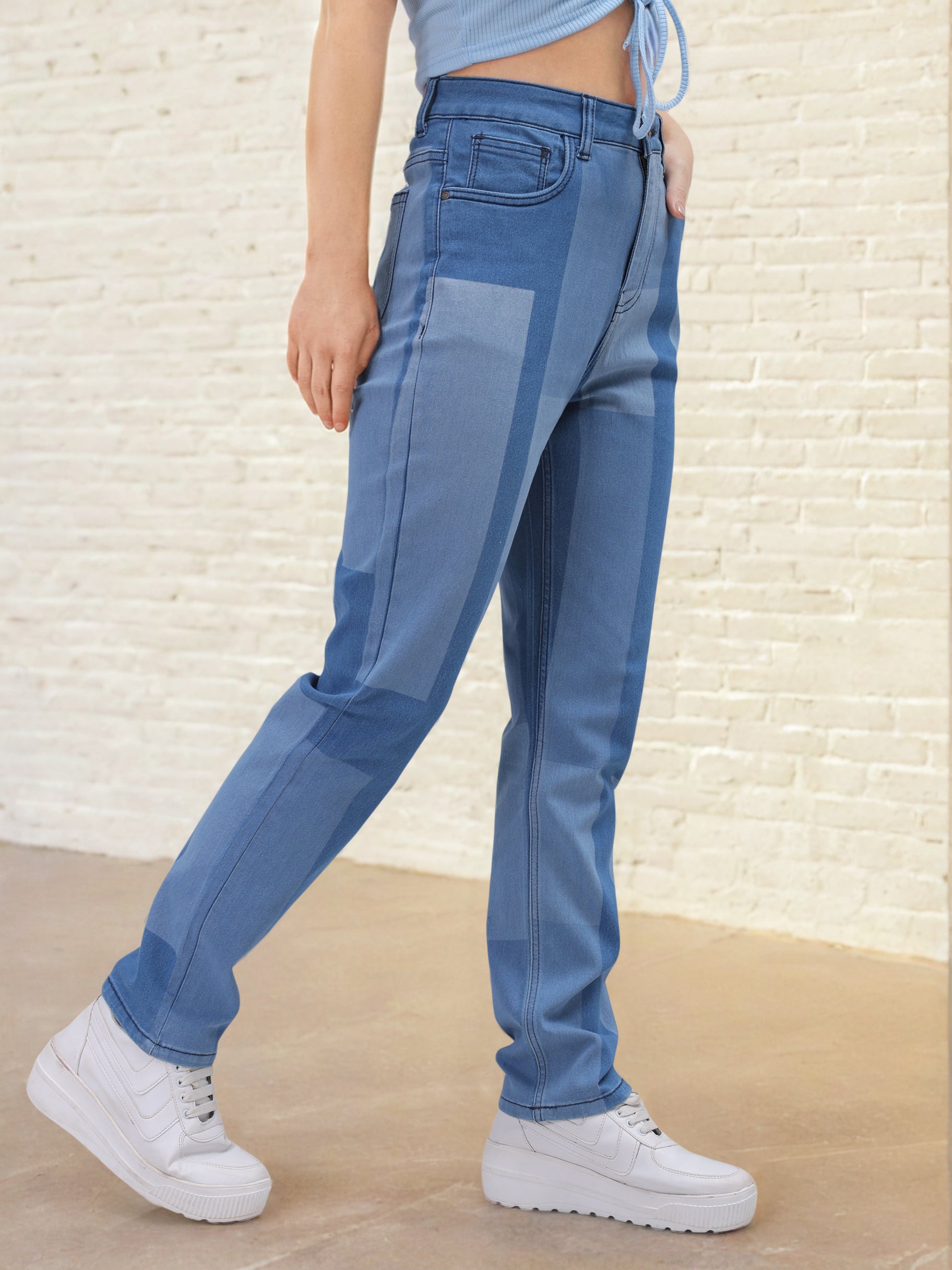 Women's Color Block Straight Fit Denim Jeans