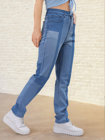Women's Color Block Straight Fit Denim Jeans