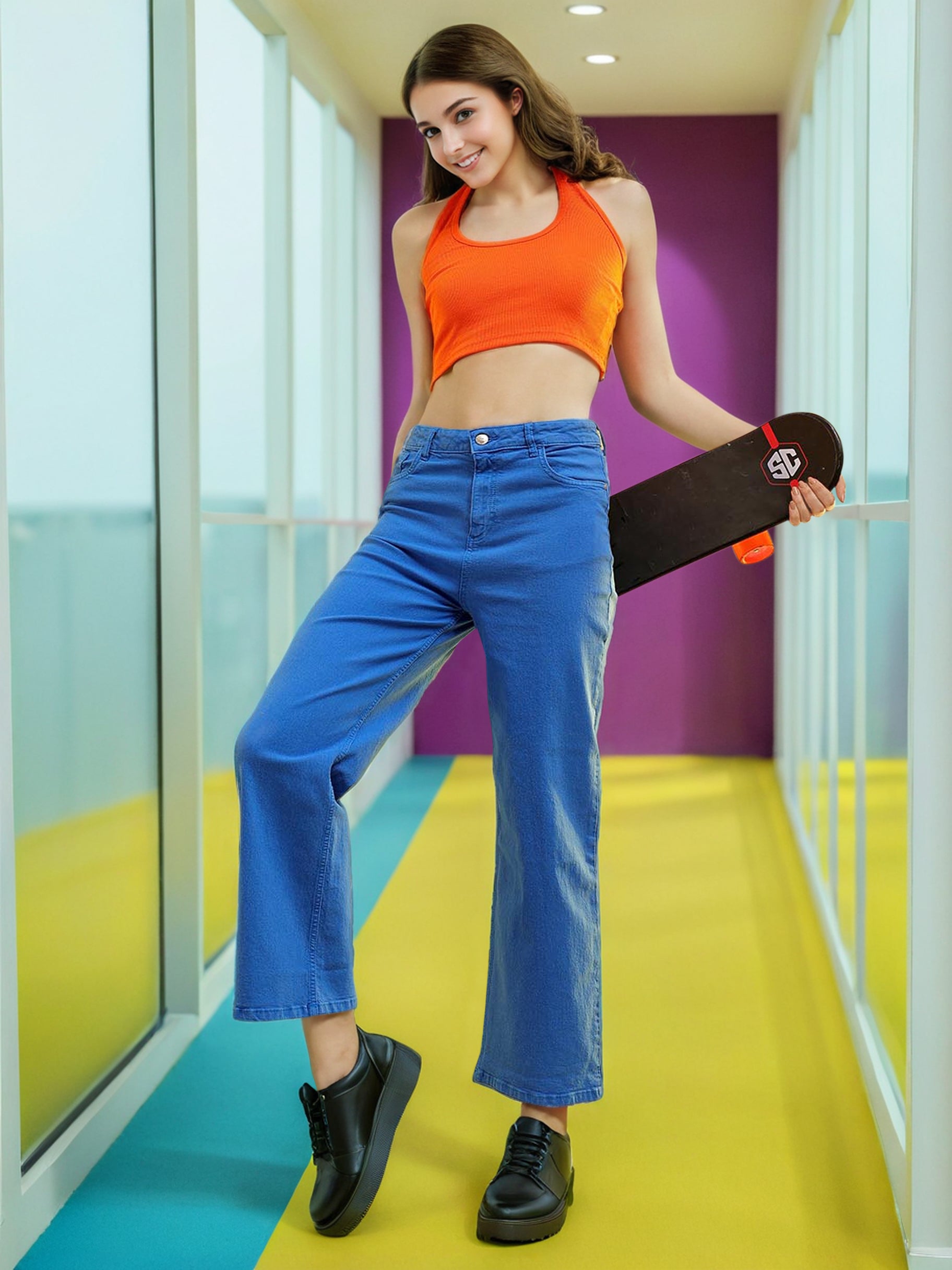 Women's Overdyed Wide Leg Denim Jeans