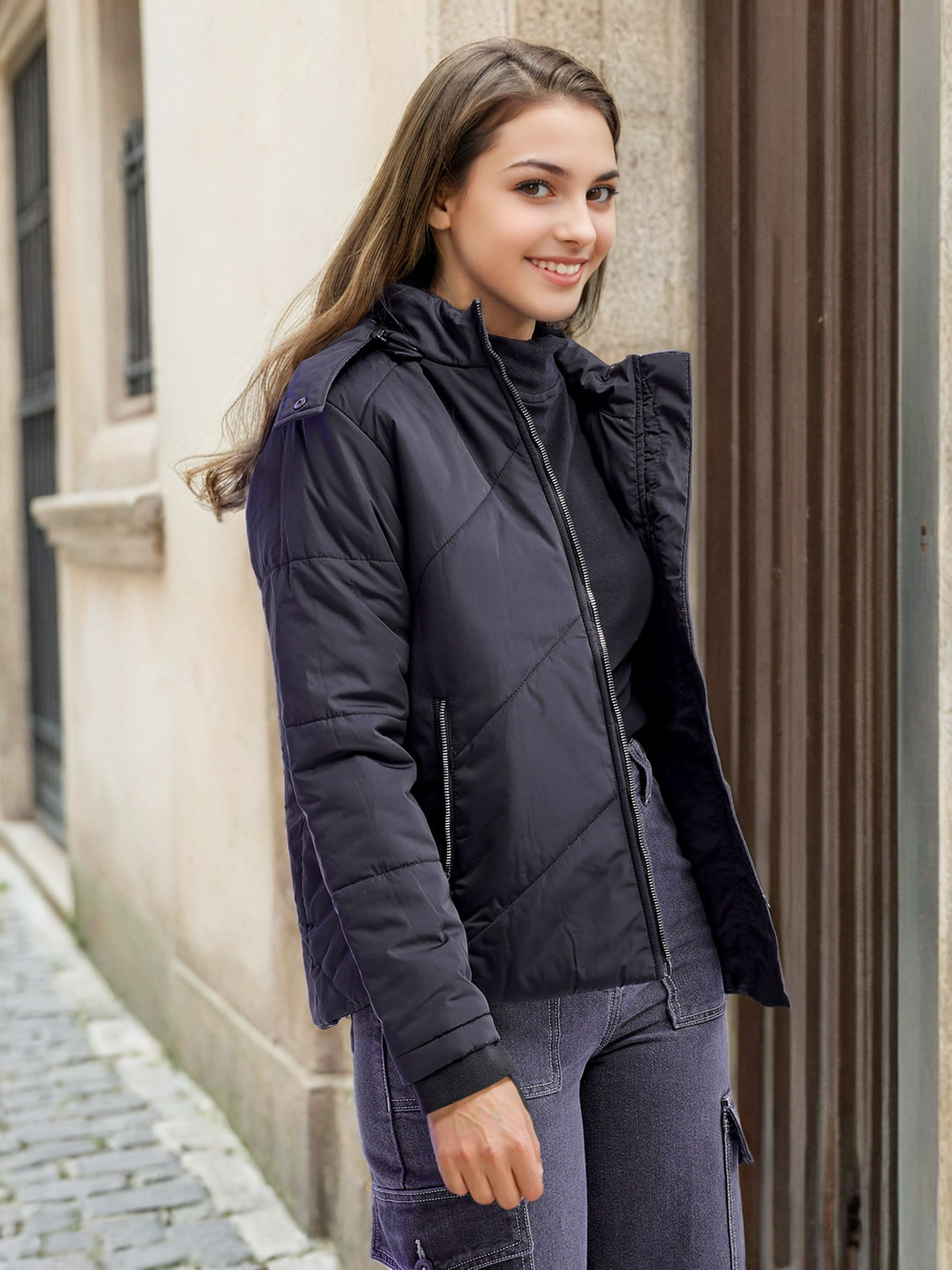 Women's Quilted Jacket With Fur Insert