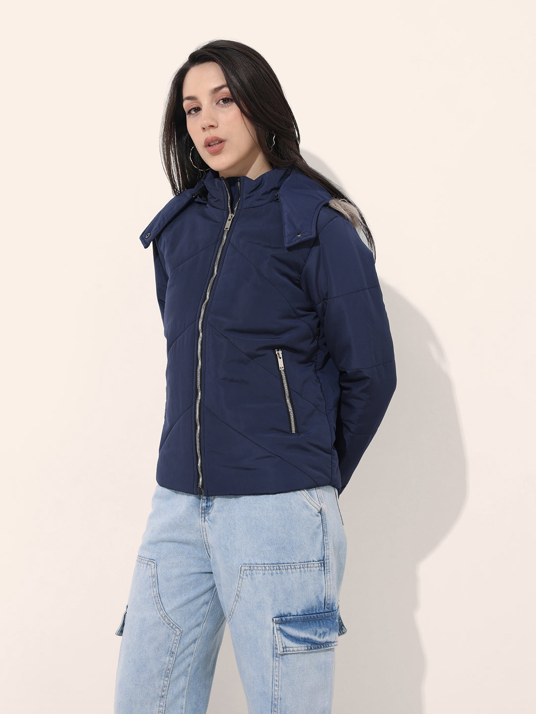 Women's Quilted Jacket With Fur Insert