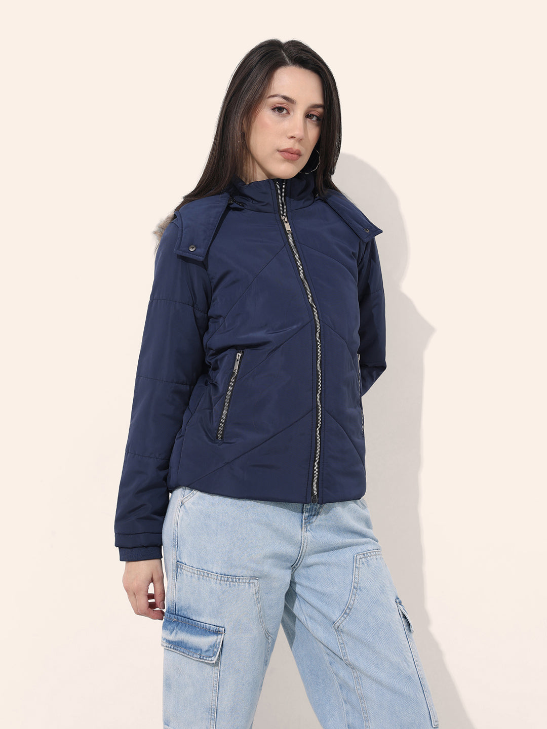 Women's Quilted Jacket With Fur Insert