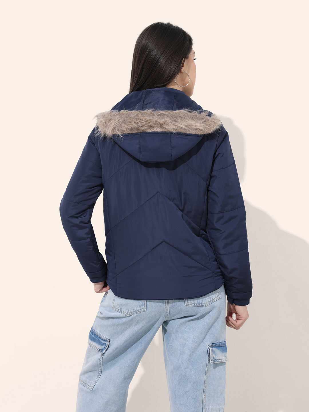 Women's Quilted Jacket With Fur Insert